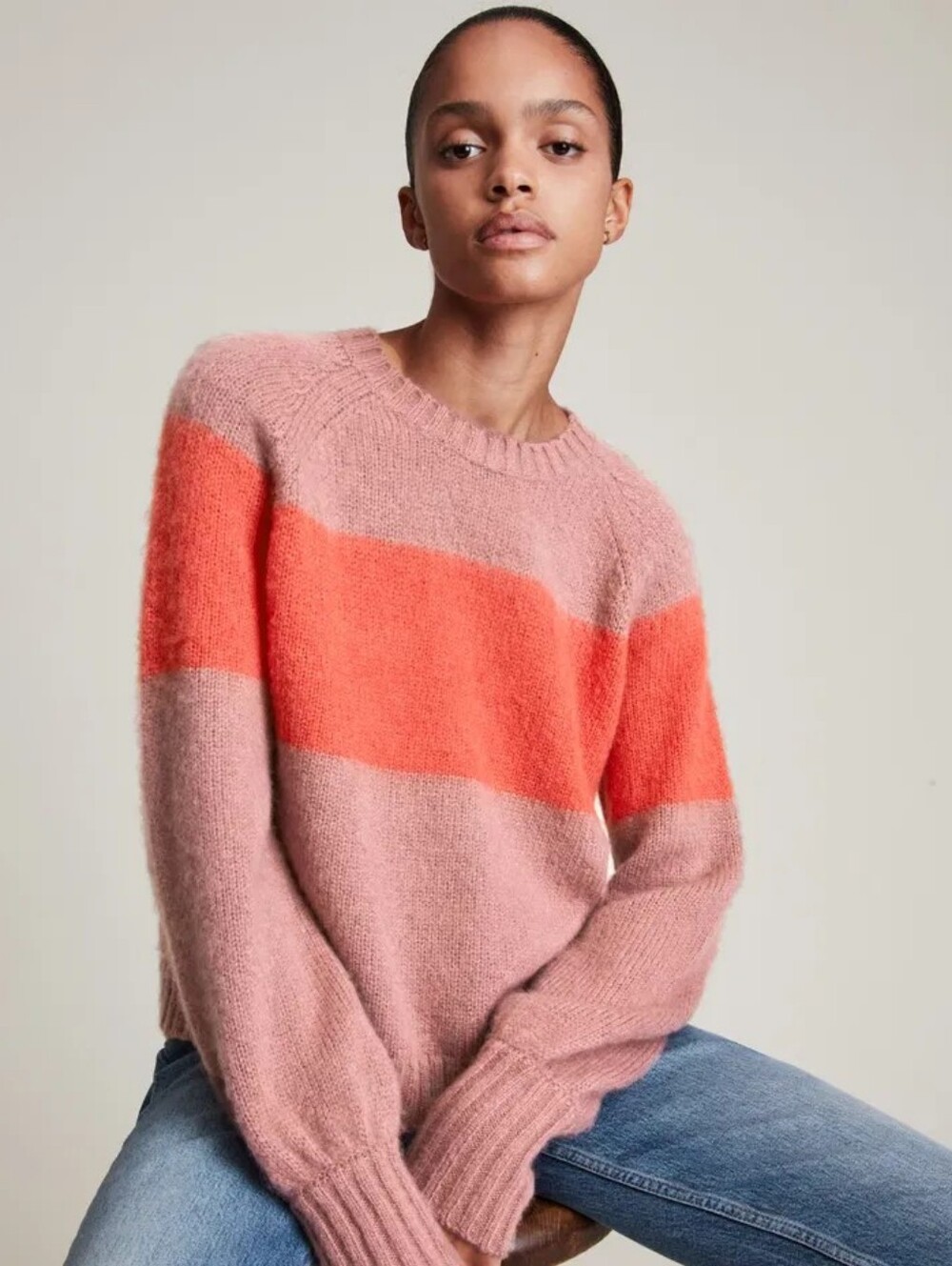 ALLSAINTS Lou Uno Jumper Sweater Balloon Sleeve Colorblock Italian Yarn Small